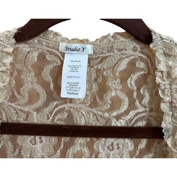 EUC, Studio Y Women’s Size Medium Gold Lace Cardigan - Picture 2 of 7